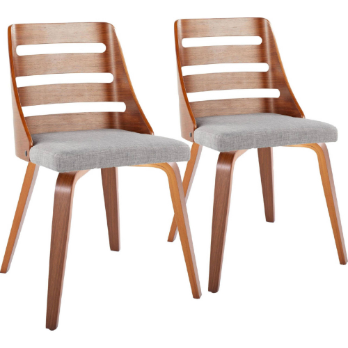 Trevi Dining Accent Chair in Walnut Wood with Grey Fabric (Set of 2)